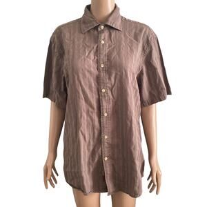 Nyne Shirt Mens Large Button Front Brown Taupe Casual Short Sleeve